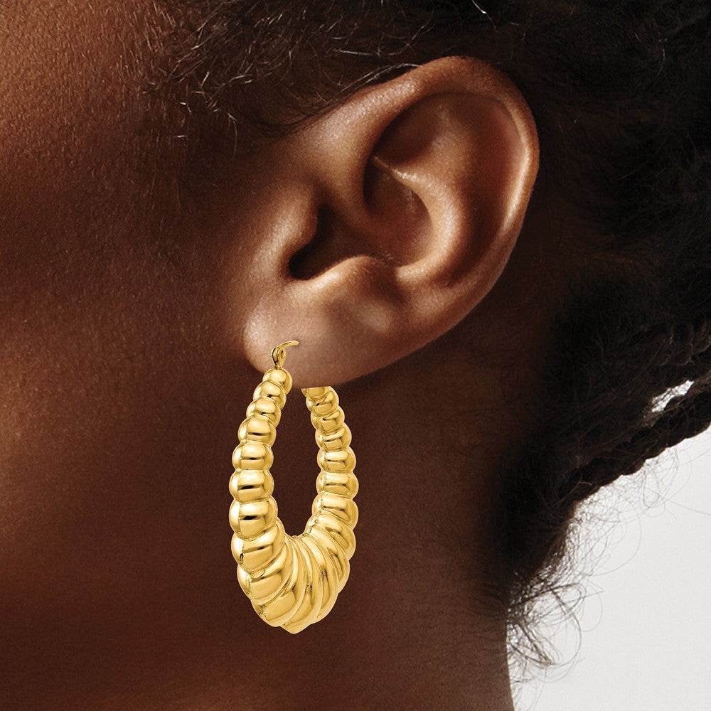 14K Yellow Gold Polished Scalloped Hoop Earrings