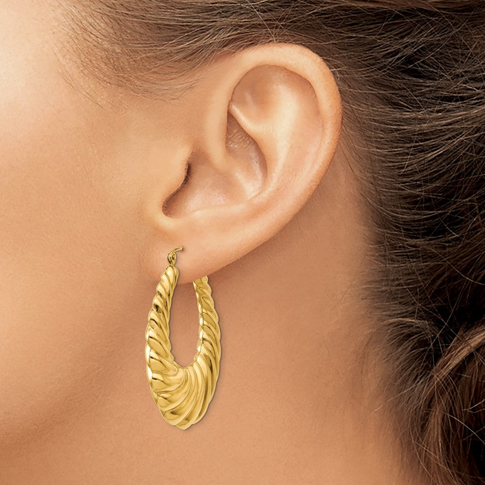 14K Yellow Gold Polished Scalloped Hoop Earrings