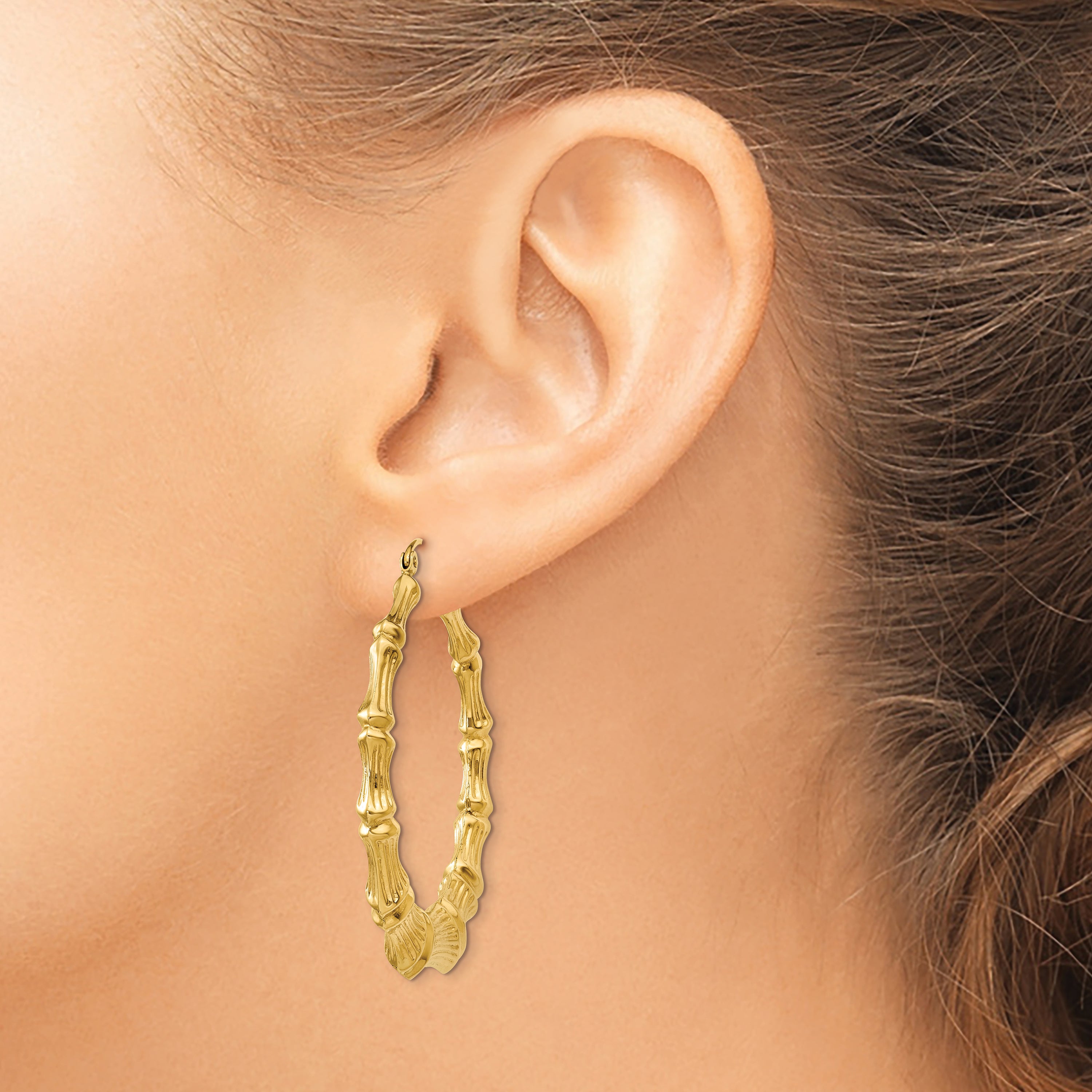 14K Yellow Gold Polished Bamboo Hoop Earrings