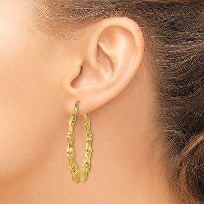 14K Yellow Gold Polished Bamboo Hoop Earrings