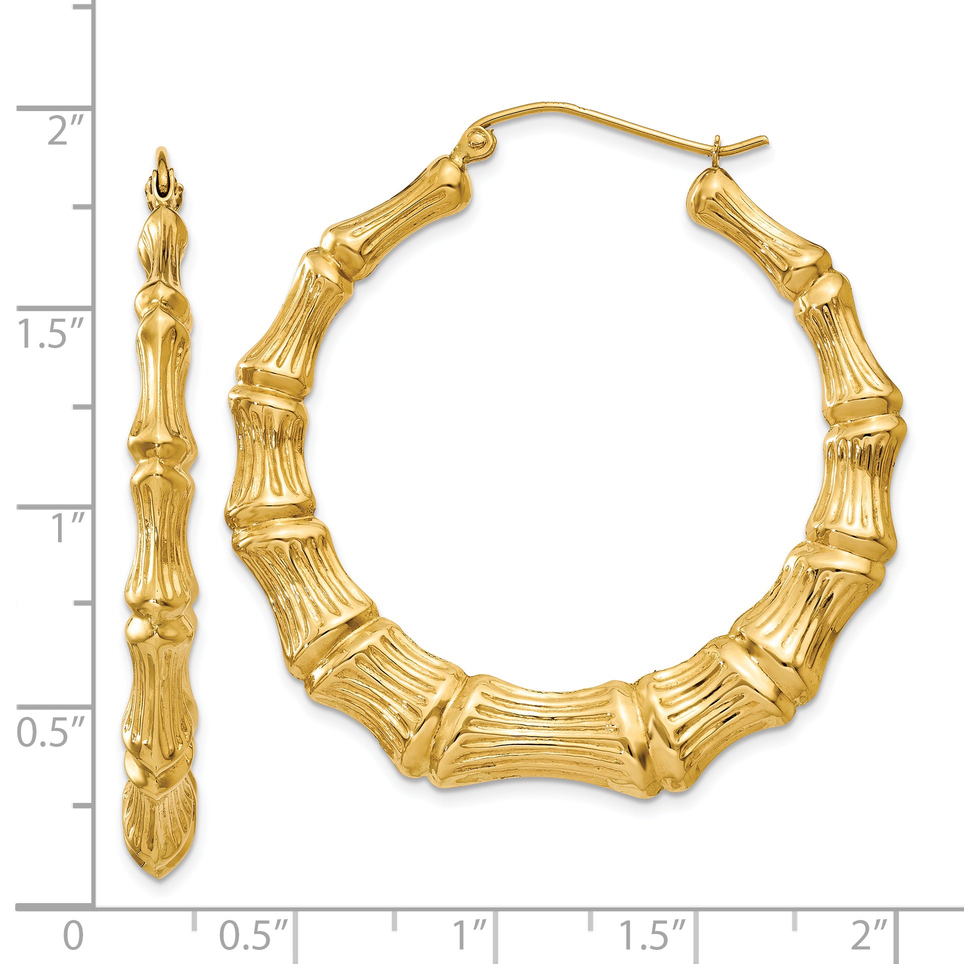 14K Yellow Gold Polished Bamboo Hoop Earrings