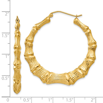 14K Yellow Gold Polished Bamboo Hoop Earrings