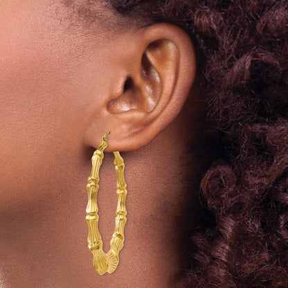 14K Yellow Gold Polished Bamboo Hoop Earrings