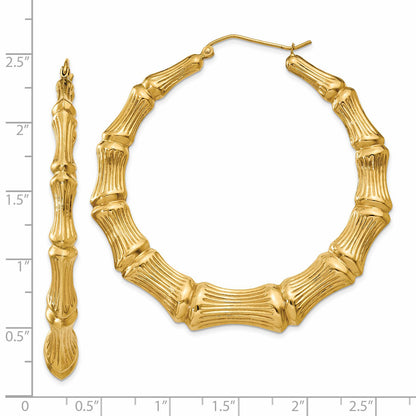 14K Yellow Gold Polished Bamboo Hoop Earrings