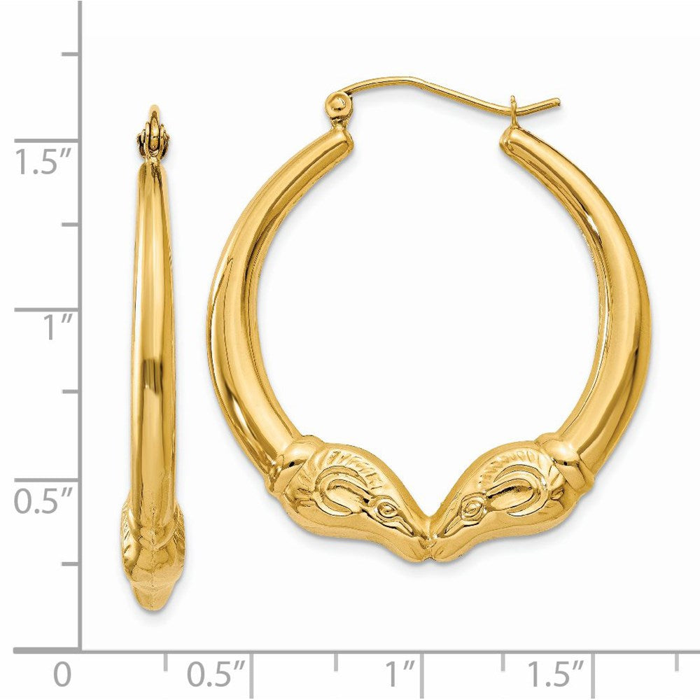 14K Yellow Gold Polished Ram Hoop Earrings