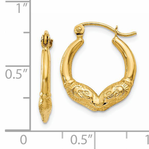 14K Yellow Gold Ram Head Hoop Earrings