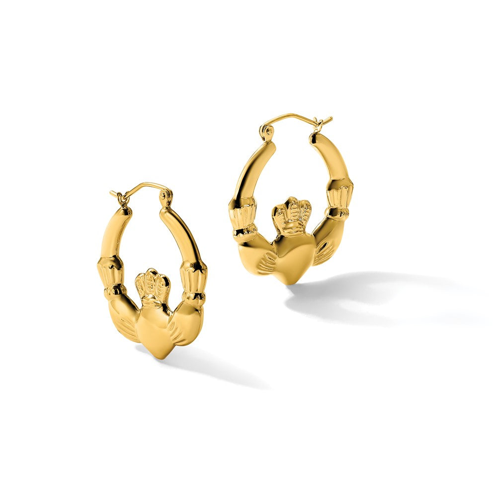 14k-yellow-gold-polished-claddagh-hoop-earrings-1