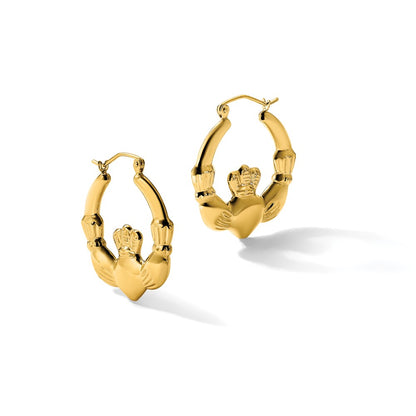 14k-yellow-gold-polished-claddagh-hoop-earrings-1