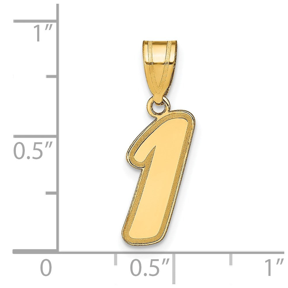 14K Yellow Gold Brushed Border Script Number 1 Pendant
