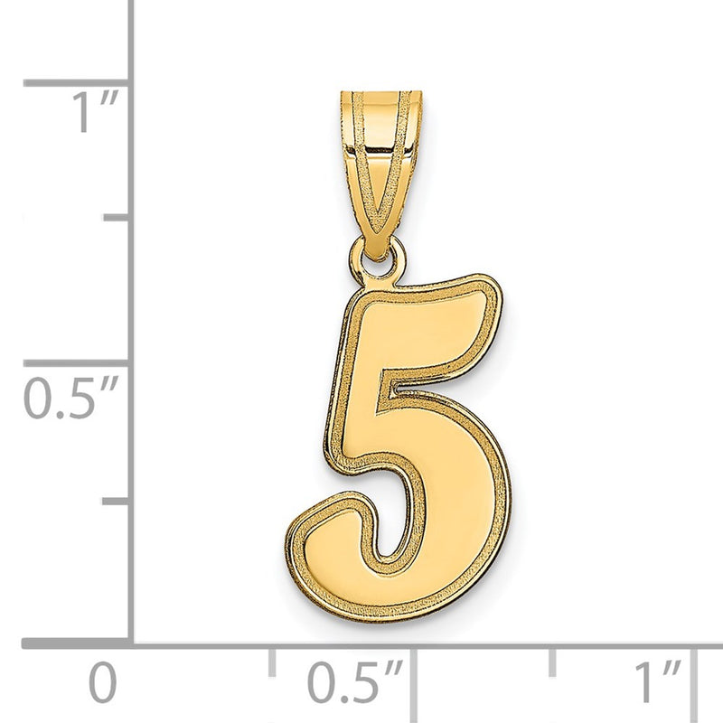 14K Yellow Gold Brushed Border Script Number 5 Pendant