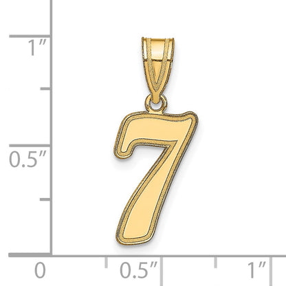 14K Yellow Gold Brushed Border Script Number 7 Pendant
