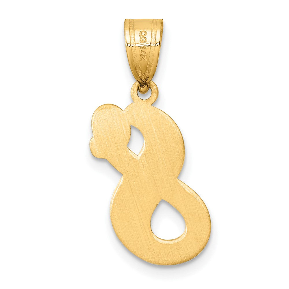 14K Yellow Gold Brushed Border Script Number 8 Pendant