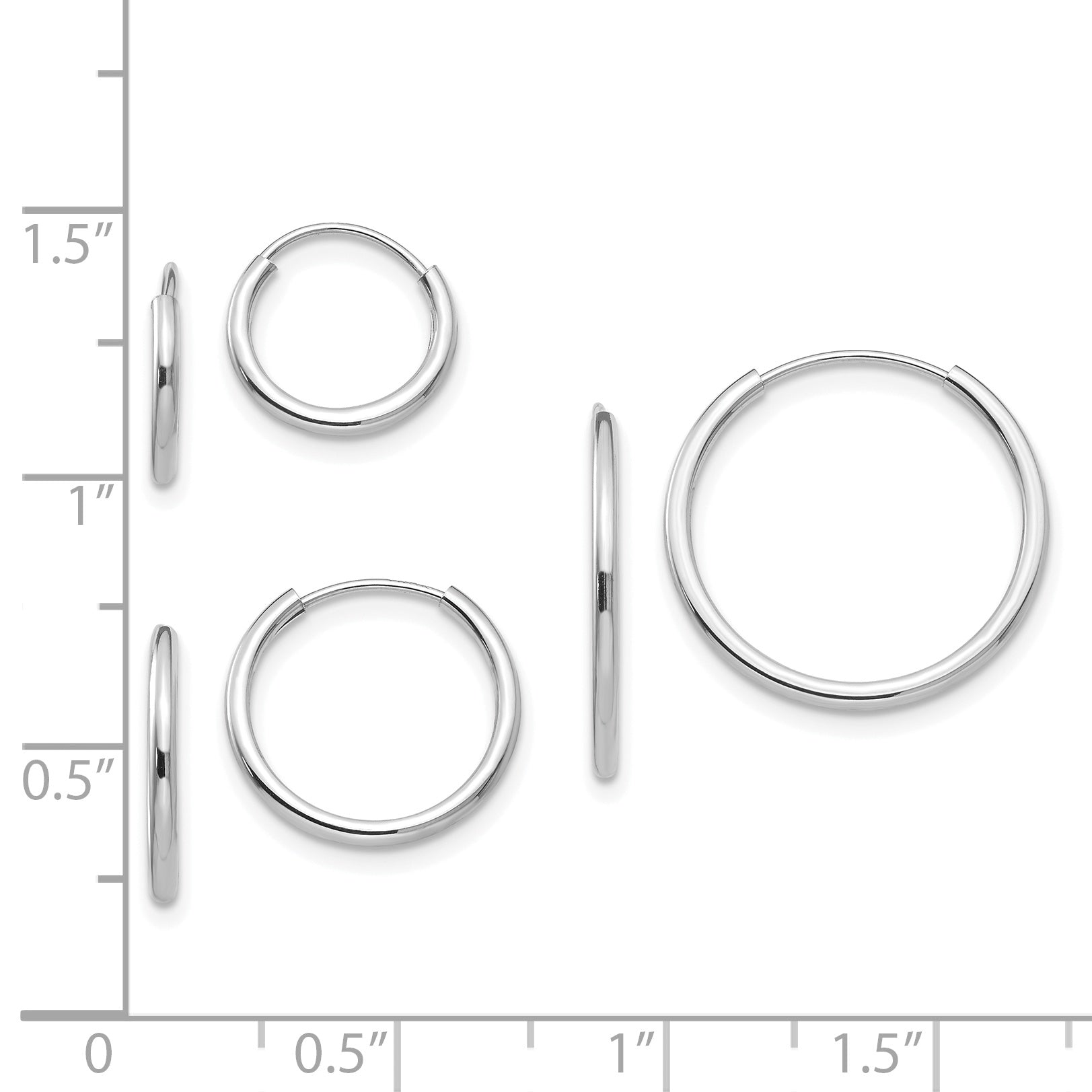14K White Gold Madi K Endless Hoop 3 Pair Earring Set