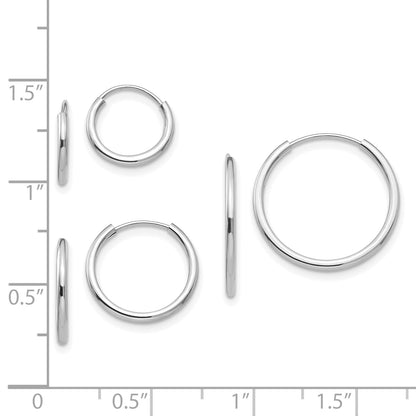 14K White Gold Madi K Endless Hoop 3 Pair Earring Set