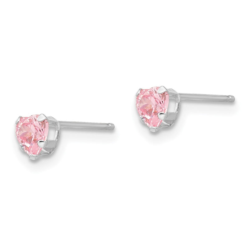 14K White Gold Madi K 4mm Pink Cz Heart Earrings