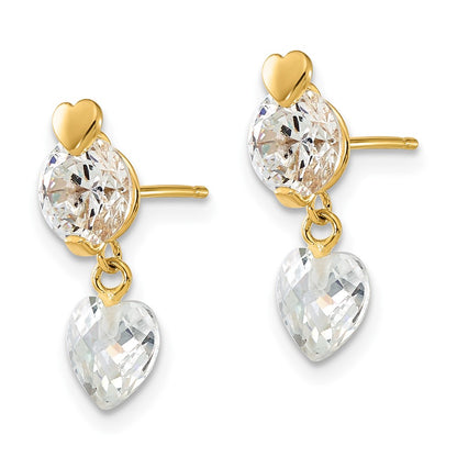 14K Yellow Gold 14Ky Madi K Childrens Cz Heart Post Dangle Earrings