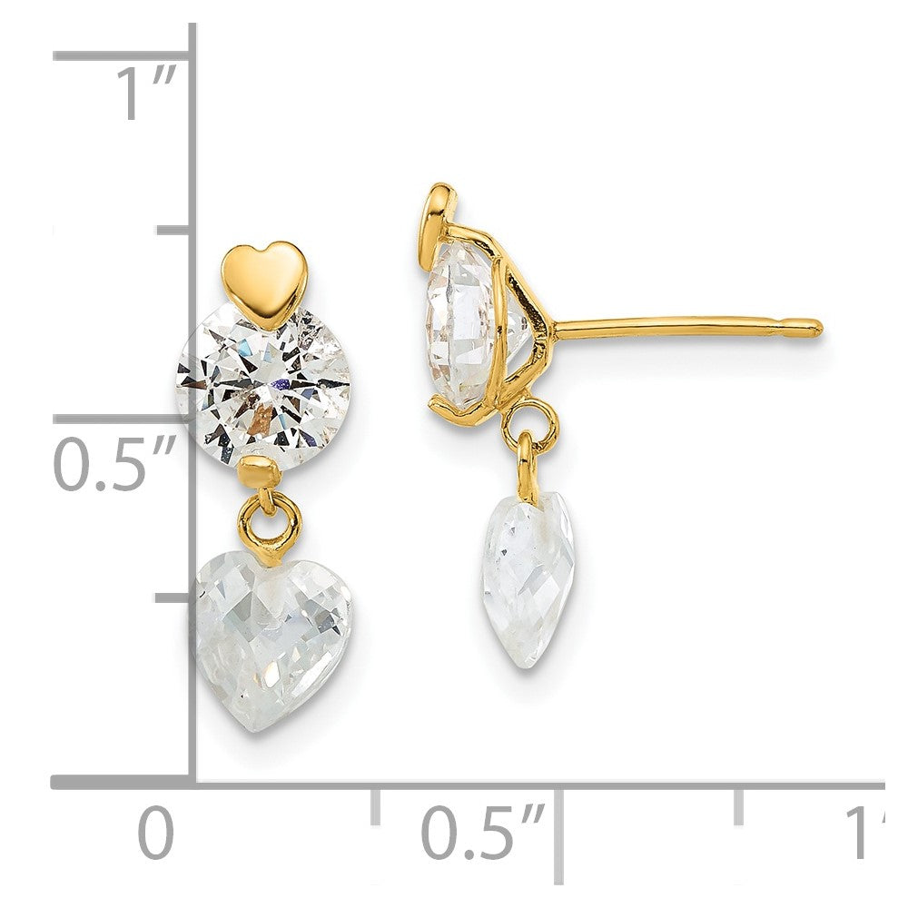 14K Yellow Gold 14Ky Madi K Childrens Cz Heart Post Dangle Earrings