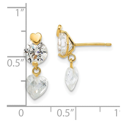 14K Yellow Gold 14Ky Madi K Childrens Cz Heart Post Dangle Earrings