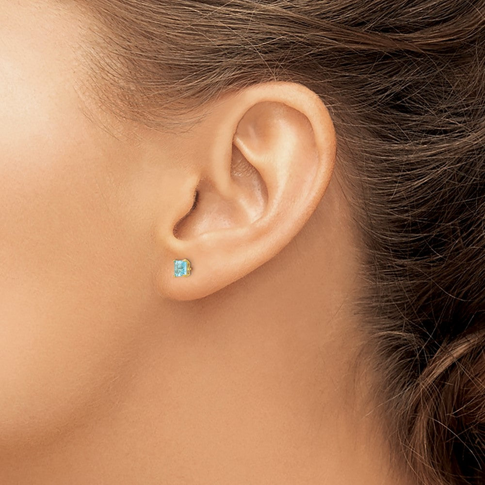 14K Yellow Gold Madi K Blue Topaz 4mm Square Post Earrings