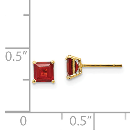 14K Yellow Gold Madi K Garnet 4mm Square Post Earrings