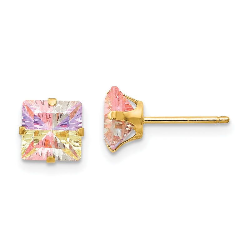 14K Yellow Gold Madi K Multi-Color Cz 6mm Square Post Earrings