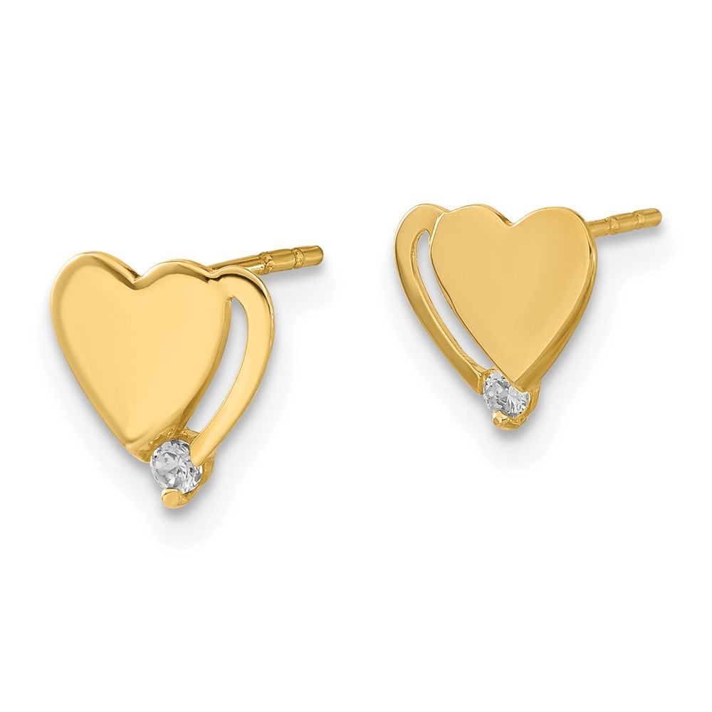 14K Yellow Gold 14Ky Madi K Childrens Polished Cz Heart Post Earrings