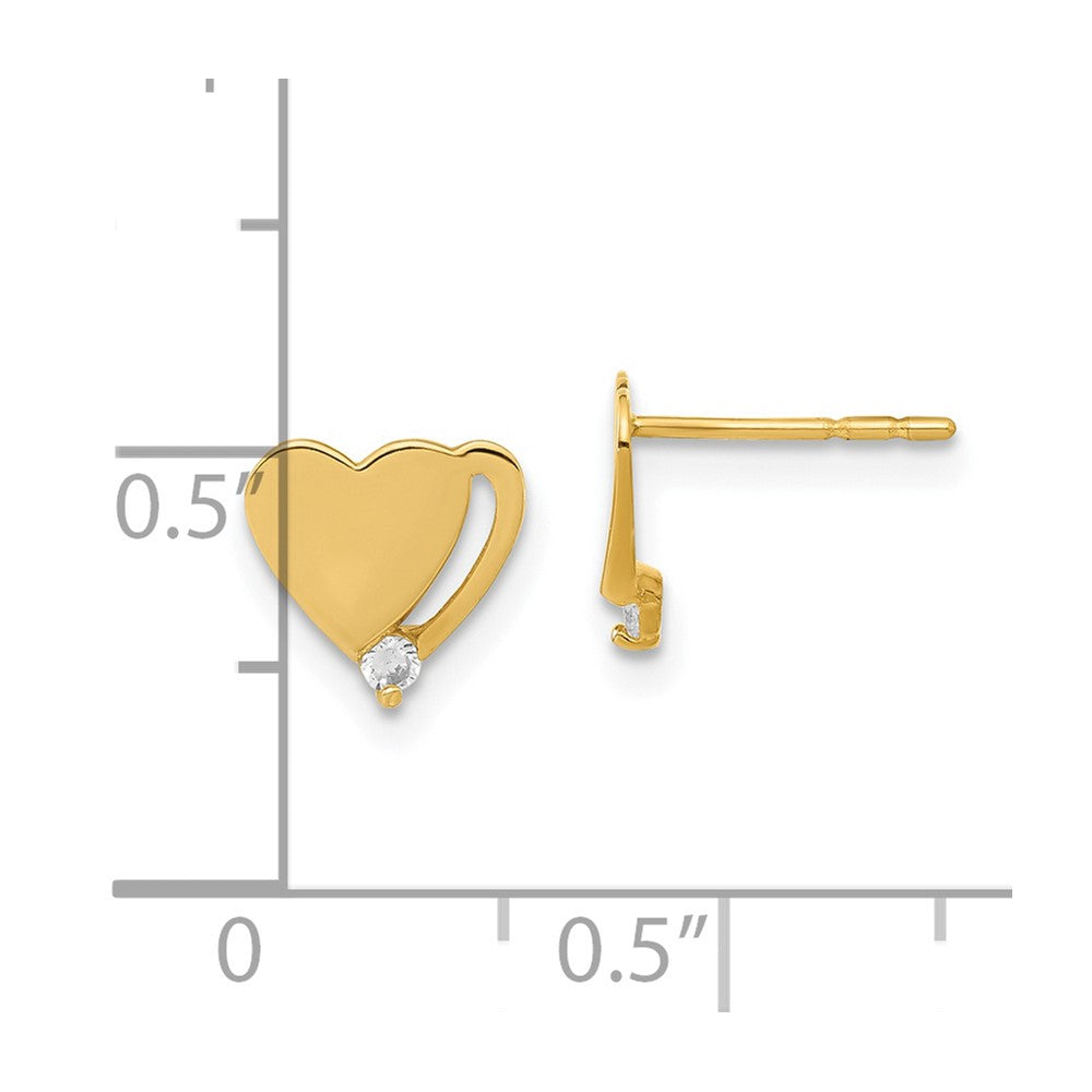 14K Yellow Gold 14Ky Madi K Childrens Polished Cz Heart Post Earrings