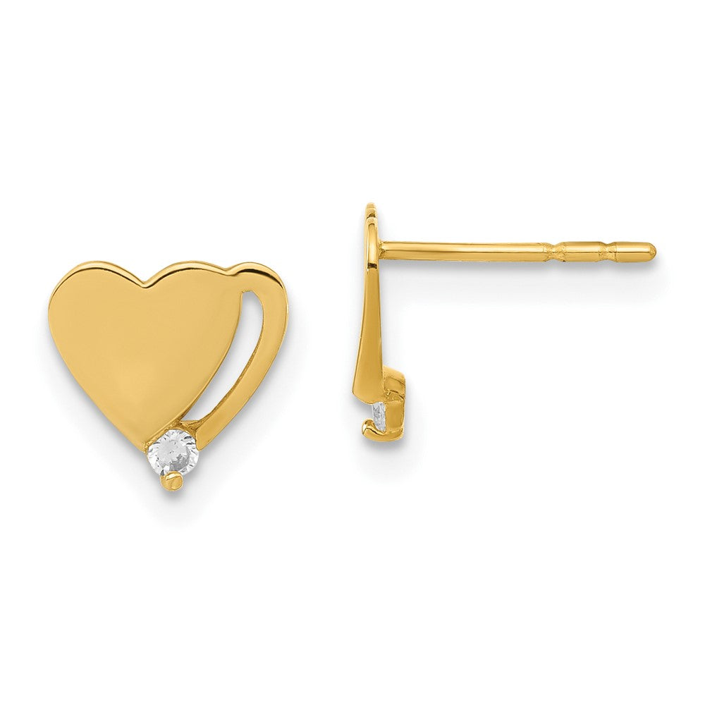 14K Yellow Gold 14Ky Madi K Childrens Polished Cz Heart Post Earrings