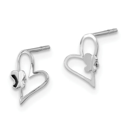 14K White Gold Madi K Heart W/Butterfly Post Earrings