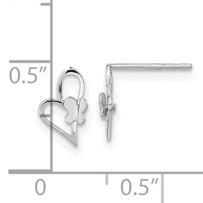 14K White Gold Madi K Heart W/Butterfly Post Earrings