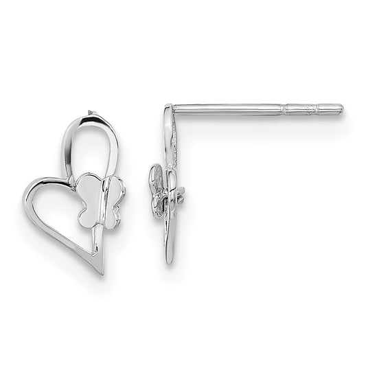 14K White Gold Madi K Heart W/Butterfly Post Earrings