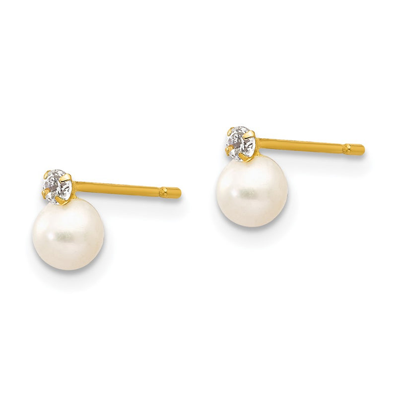 14K Yellow Gold Madi K 5-6mm Near Round Fw Cultured Pearl Cz Post Earrings