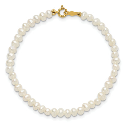 14K Yellow Gold Madi K White Fwc Pearl 15 Necklace, Earrings & 5.5 Bracelet 3Pc Set