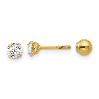 14K Yellow Gold Madi K Polished Reversible Ball And Cz Earrings