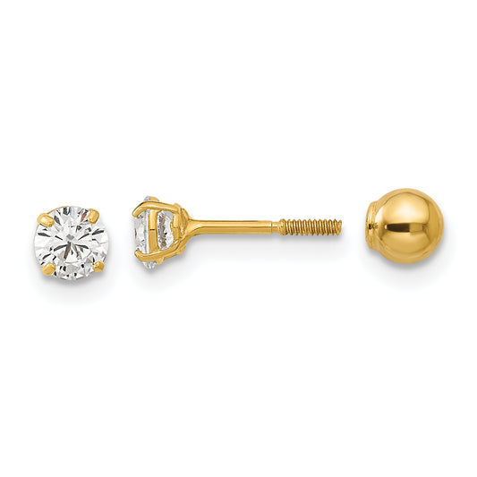 14K Yellow Gold Madi K Polished Reversible Ball And Cz Earrings