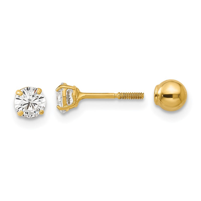 14K Yellow Gold Madi K Polished Reversible Ball And Cz Earrings