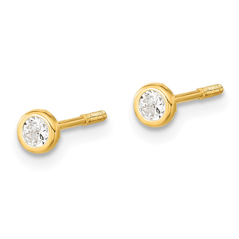 14K Yellow Gold Madi K Polished Cz Bezel Post Earrings