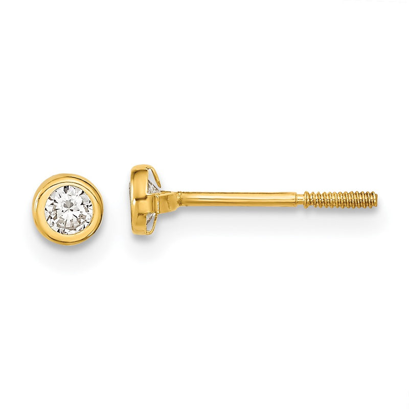 14K Yellow Gold Madi K Polished Cz Bezel Post Earrings