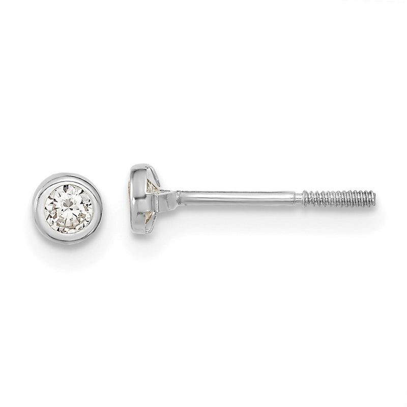 14K White Gold Madi K Polished Cz Bezel Post Earrings