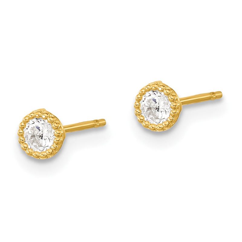 14K Yellow Gold Madi K Milgrain Bezel Cz Post Earrings