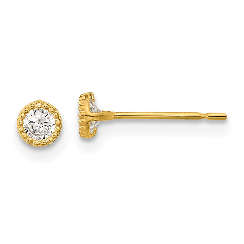 14K Yellow Gold Madi K Milgrain Bezel Cz Post Earrings