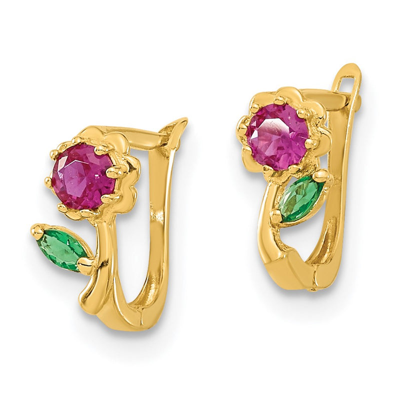 14K Yellow Gold Madi K Polished Red & Green Cz Flower Hoops