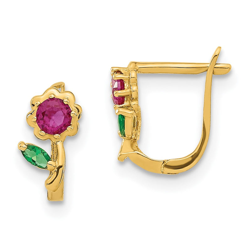 14K Yellow Gold Madi K Polished Red & Green Cz Flower Hoops