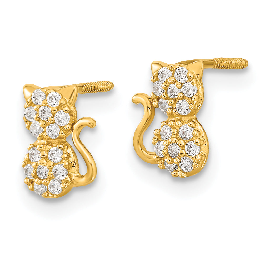 14k Yellow Gold Madi K Youth Cat Screwback Earrings