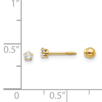 14K Yellow Gold Madi K Polished Reversible Crystal & 3mm Ball Earrings