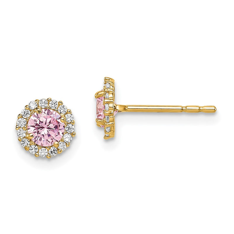 14K Yellow Gold Madi K Pink Cz Post Earrings