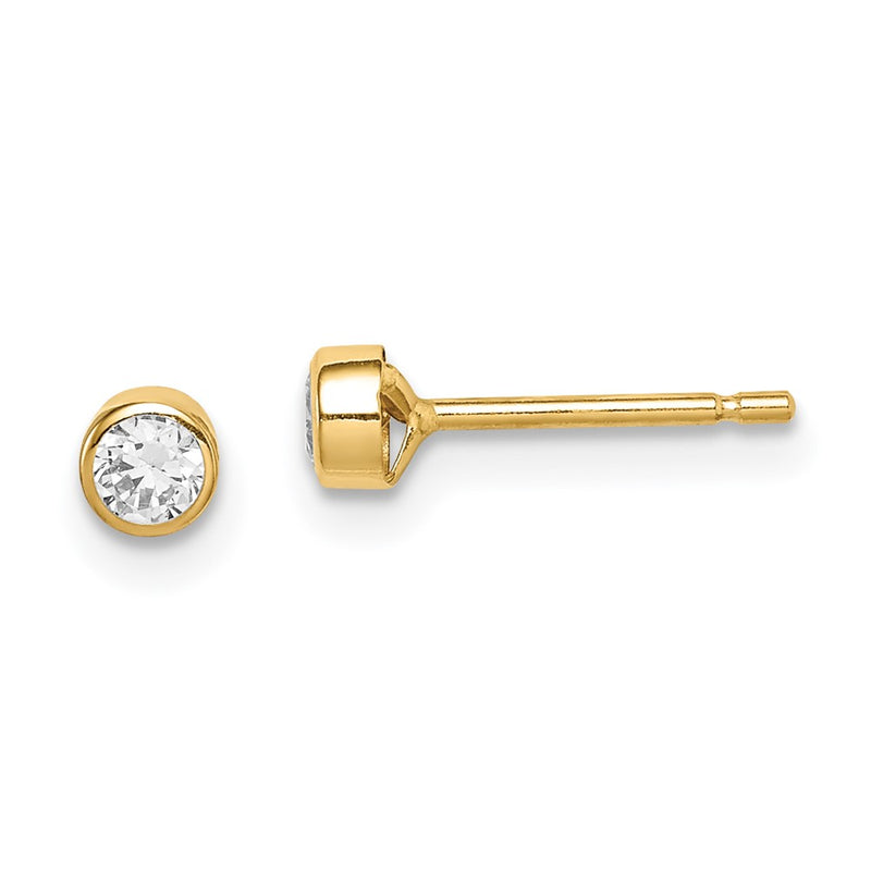 14K Yellow Gold Madi K 3mm Cz Bezel Post Earrings