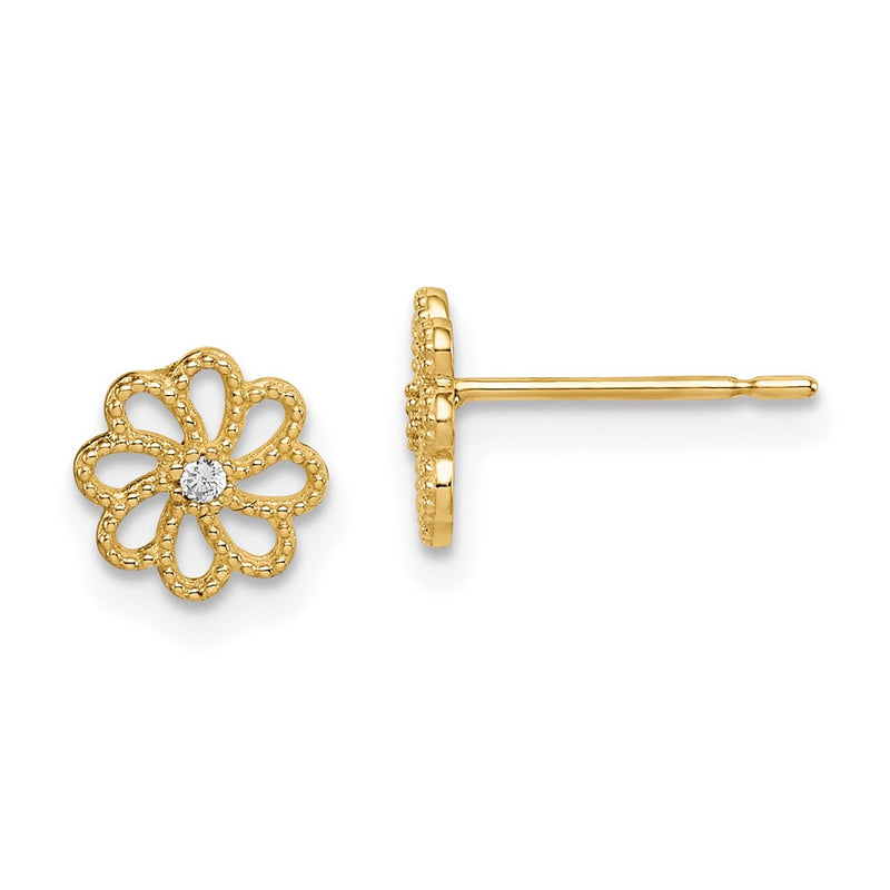 14K Yellow Gold Madi K Cz Flower Post Earrings