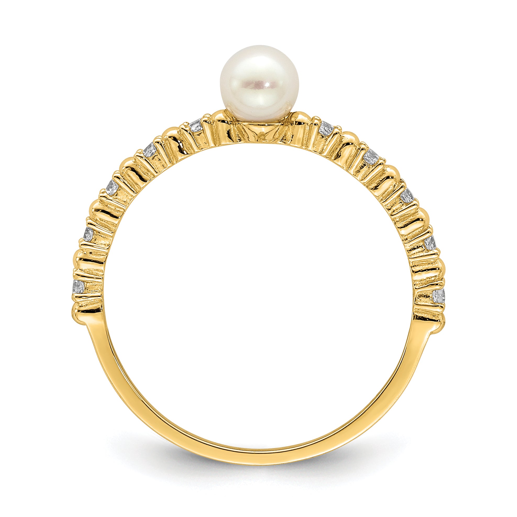14K Yellow Gold Madi K 3 4mm White Button Freshwater Cultured Pearl And Cz Ring (Size 4 Only)