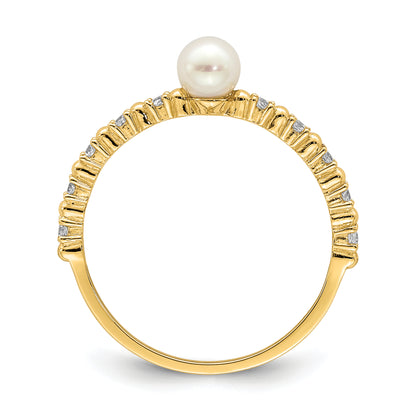 14K Yellow Gold Madi K 3 4mm White Button Freshwater Cultured Pearl And Cz Ring (Size 4 Only)